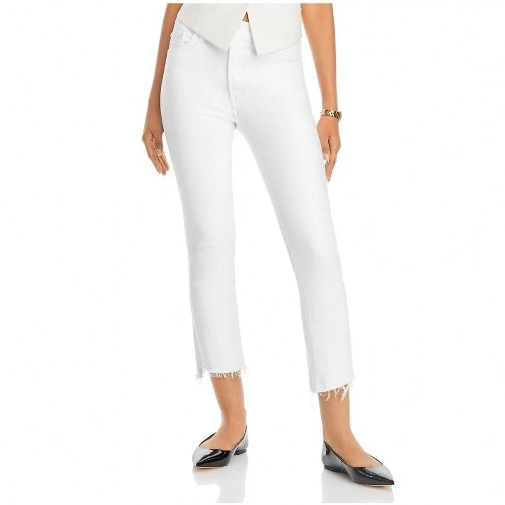 Mother The Insider High Rise Crop‎ Step Fray Bootcut Jeans White 35